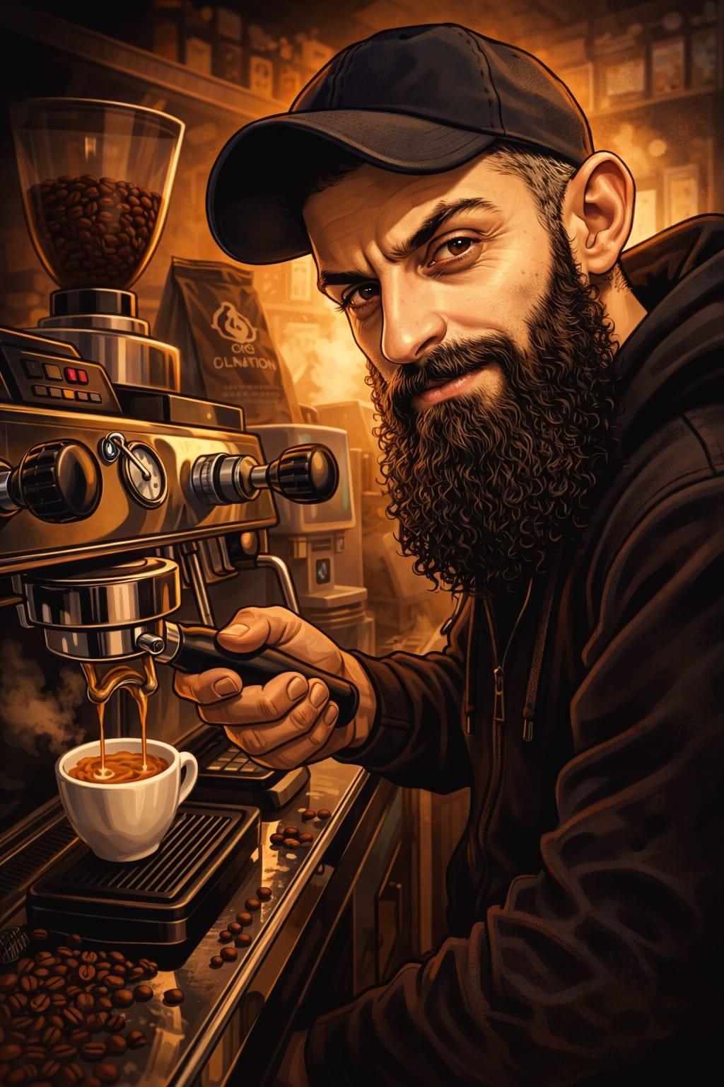 The owner of Supresso Shot pulling a shot at the espresso machine